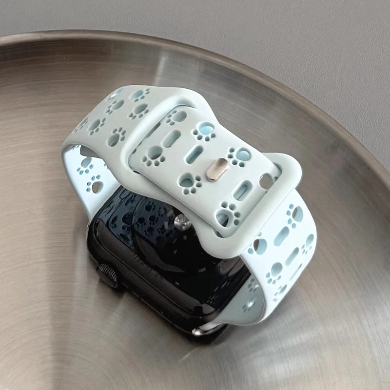 适用苹果手表S10新款iwatchS9透气可爱S8猫爪S7镂空SE硅胶表带