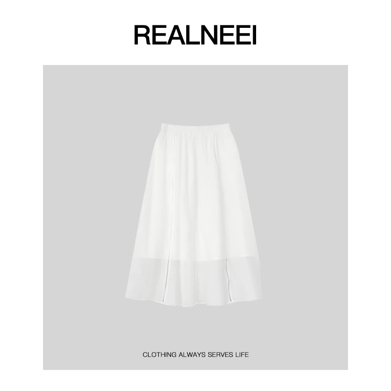 REALNEEI【喜洲记事】欧若风莫代尔立体裁剪蕾丝拼接半身裙21433