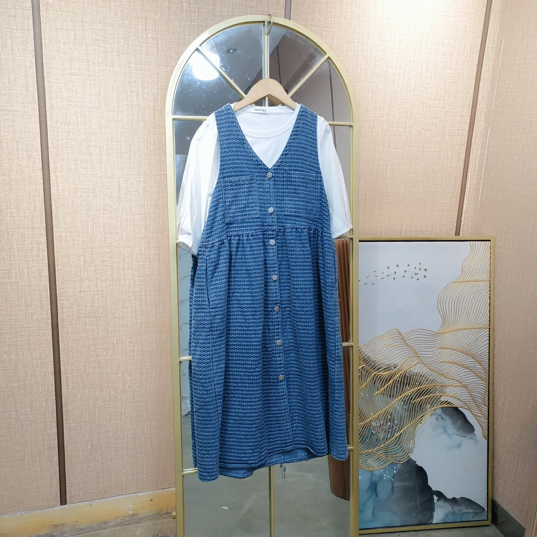BG762孕妇蓝色牛仔背心裙两件套90-120