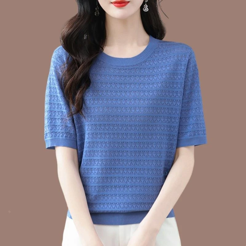 法乐琪2025新款高级感短袖t恤夏季妈妈洋气大码圆领宽松遮肚上衣