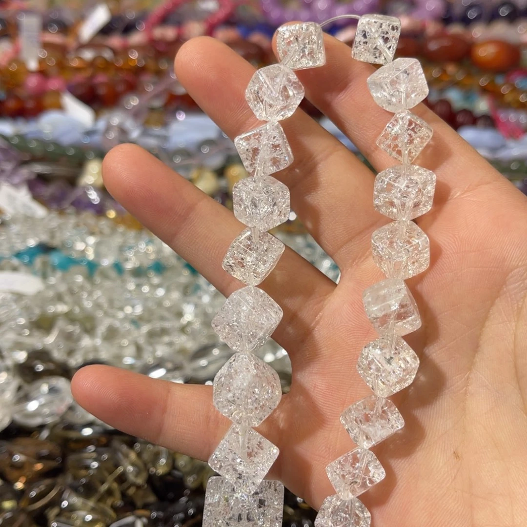 紫晶银S925镶嵌珠宝半成品白水晶爆花对角