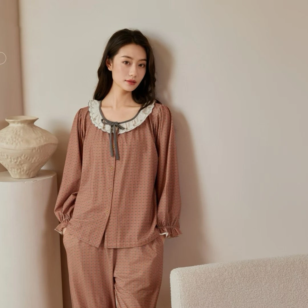 新款家居服女士长袖长裤睡衣