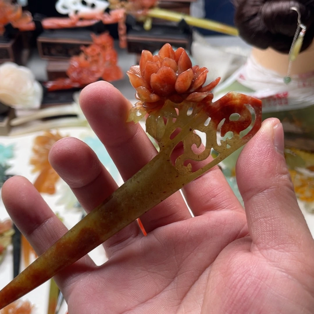 【闪购商品】蛇纹石玉发饰未镶嵌圣*升