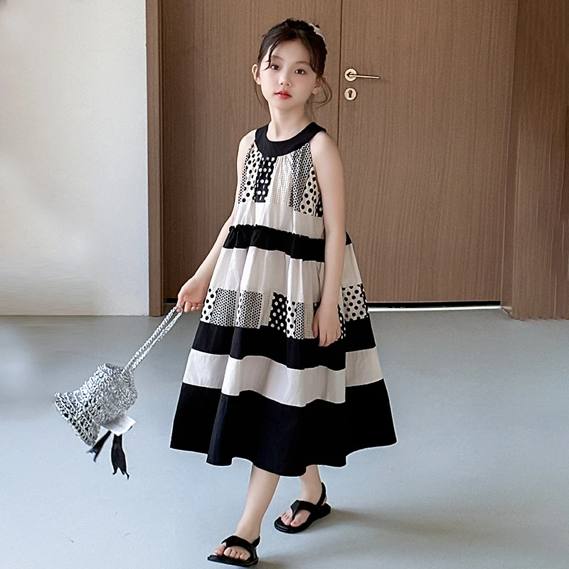 女童洋气时尚连衣裙夏装2025新款女大童韩系吊带女童夏装奶咖风