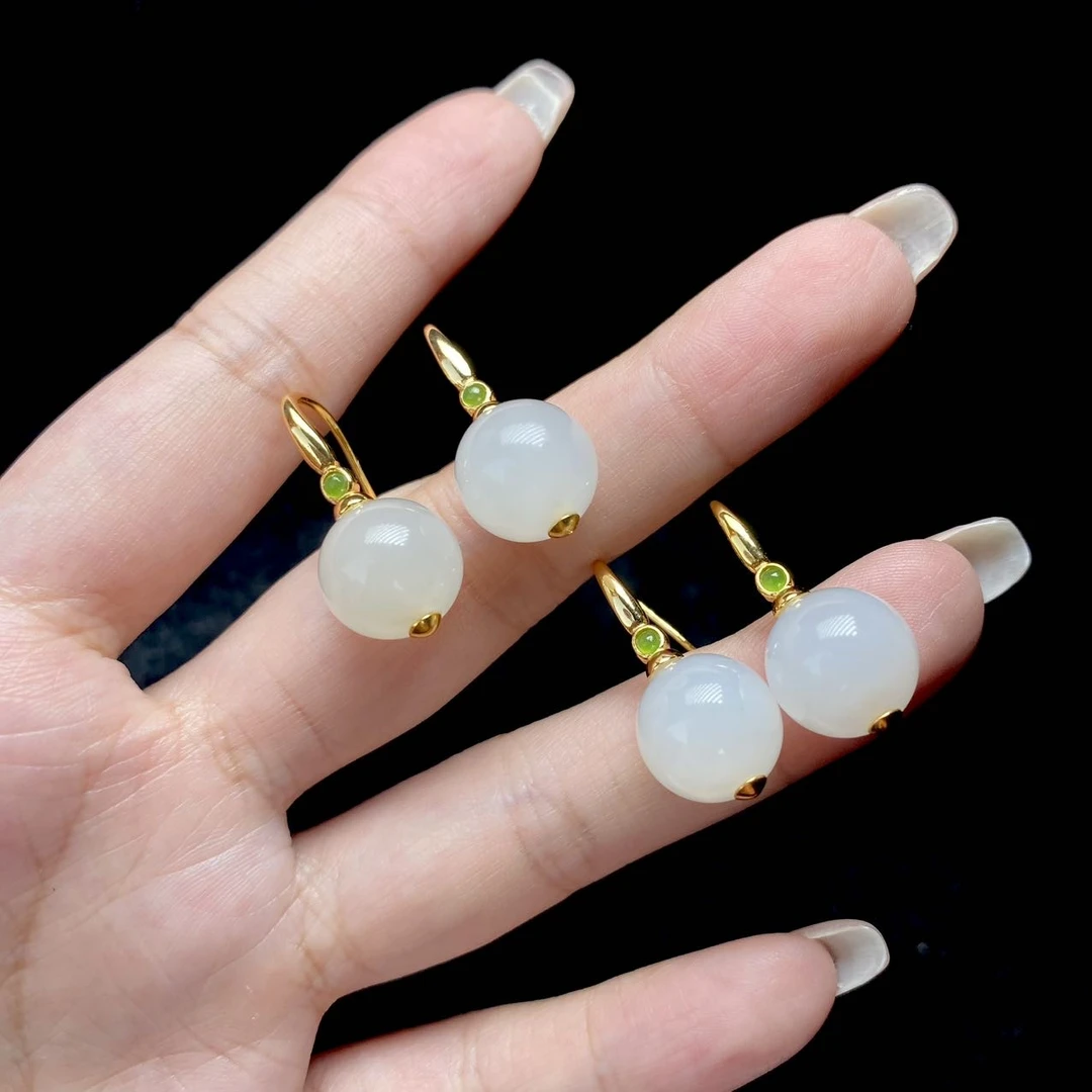 【云上叙】S925银和田玉耳钩-多样性发其一-11.5mm-V55026-K（商城）