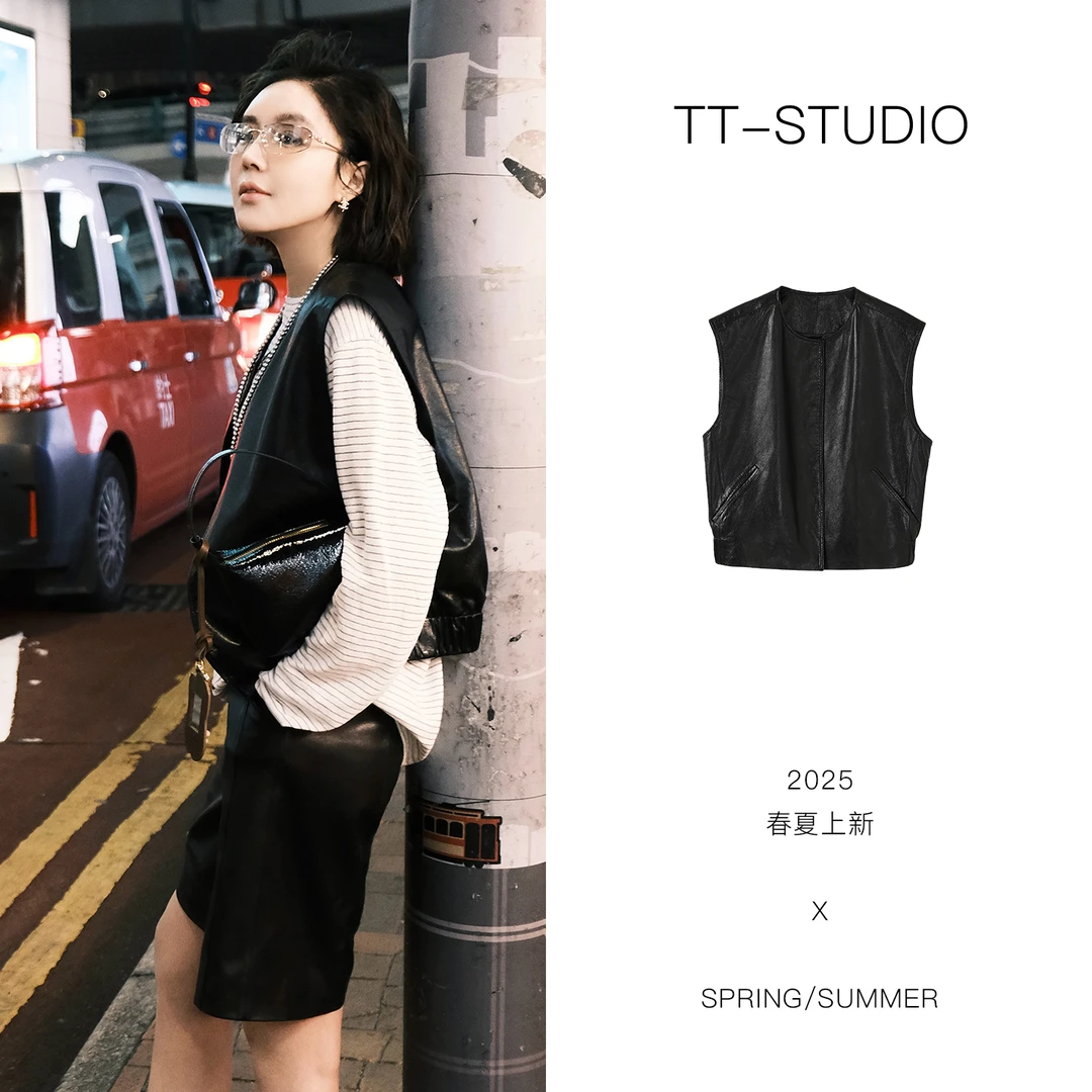 TT【海王马甲】进口羊皮革皮衣女春季百搭马甲TT-11F2499