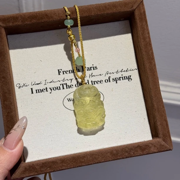 K65将军狐·天然黄水晶精工雕刻九尾狐项链