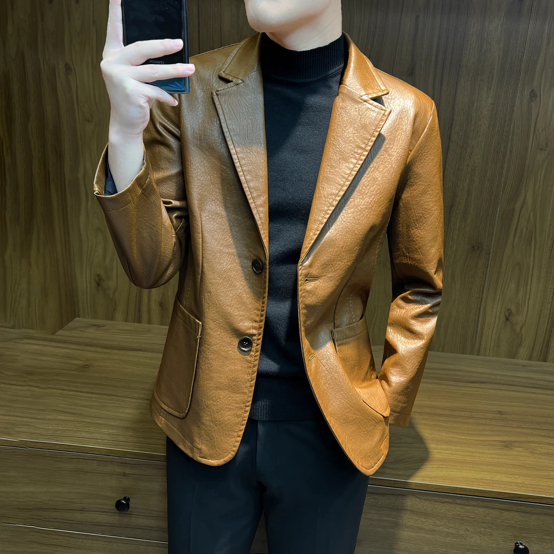 荔枝纹皮衣西装外套男士2025新款爆款秋季痞帅高级感休闲西服单件