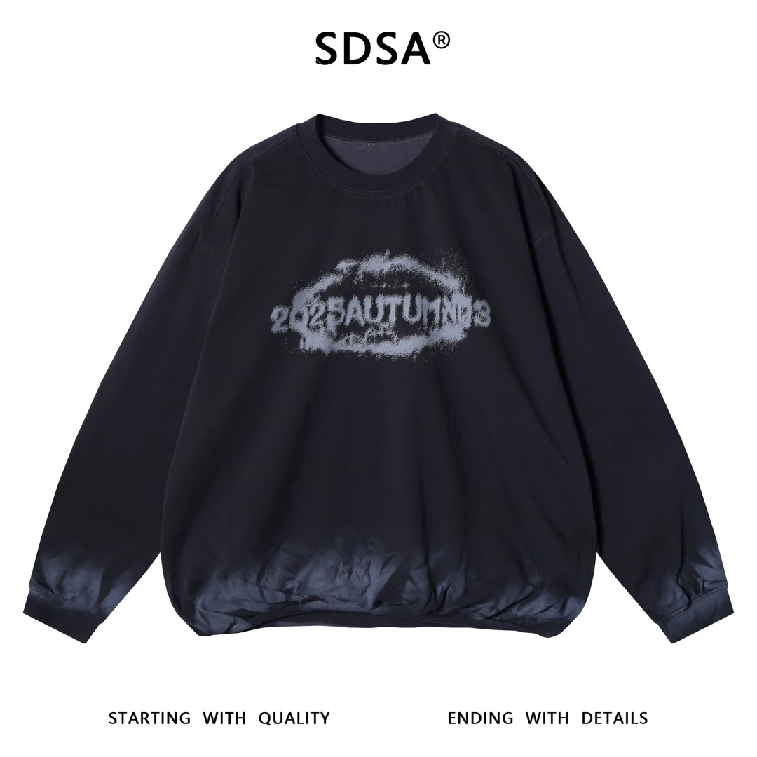 SDSA男士秋冬新款痞帅男装美式扎染字母印花圆领卫衣高街套头上衣