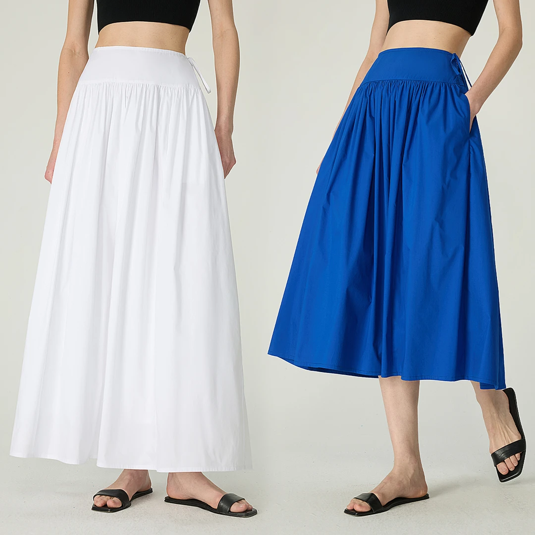 开间/博主挚爱 口碑匹马棉舒适透气度假ROW佰搭宽腰抽绳大A摆伞裙