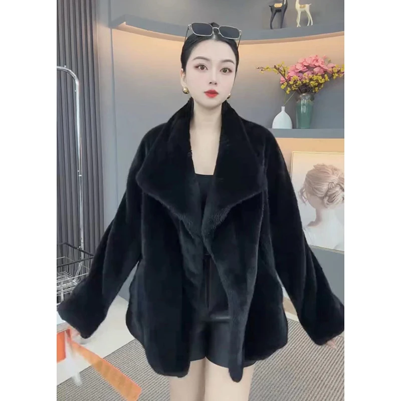 DUDENGBAO/度登堡进口天鹅绒水貂皮草外套中长款款大领休闲整貂70