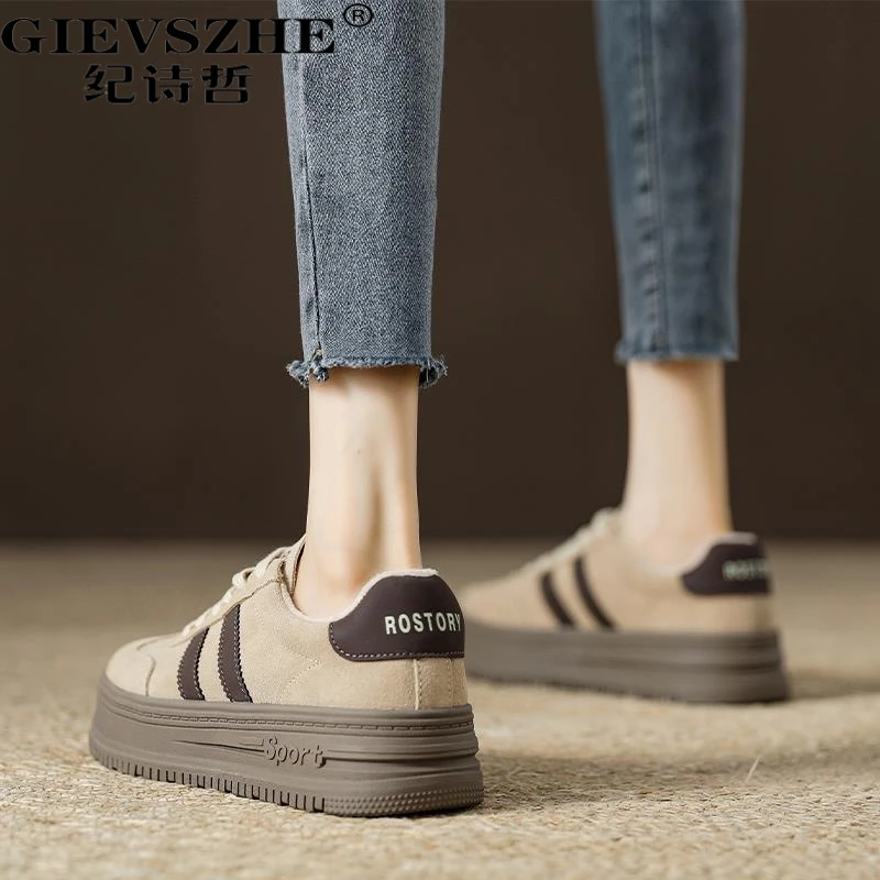纪诗哲复古拼色厚底增高德训鞋女秋季新款时女款厚底休闲小白鞋