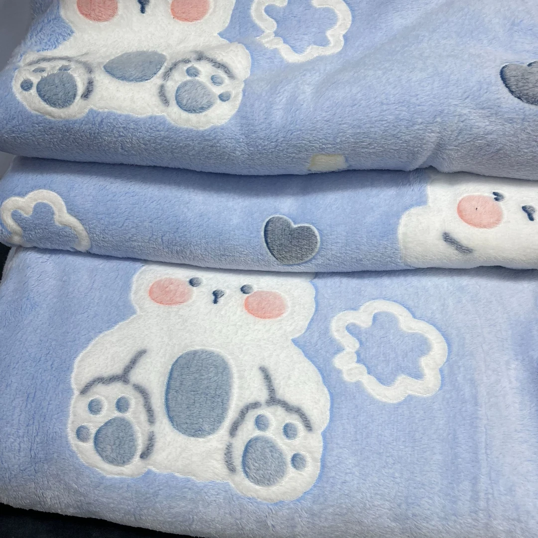 微瑕疵蓝色小熊盖毯220*240cm可盖可铺毯子床单2.5斤左右