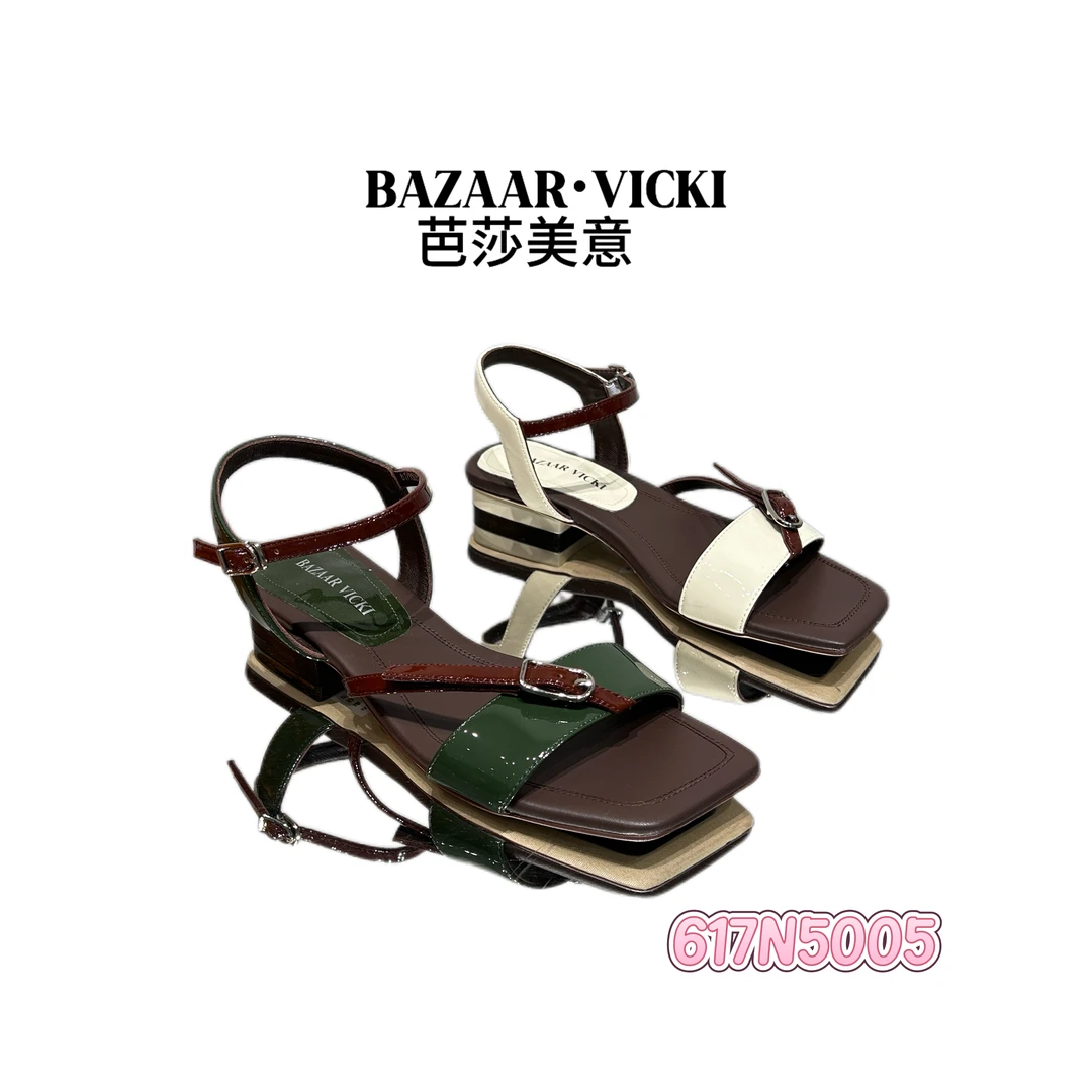 BAZAAR VICKI/芭莎美意617N5005方头胶粘高跟性感风凉鞋仙女风