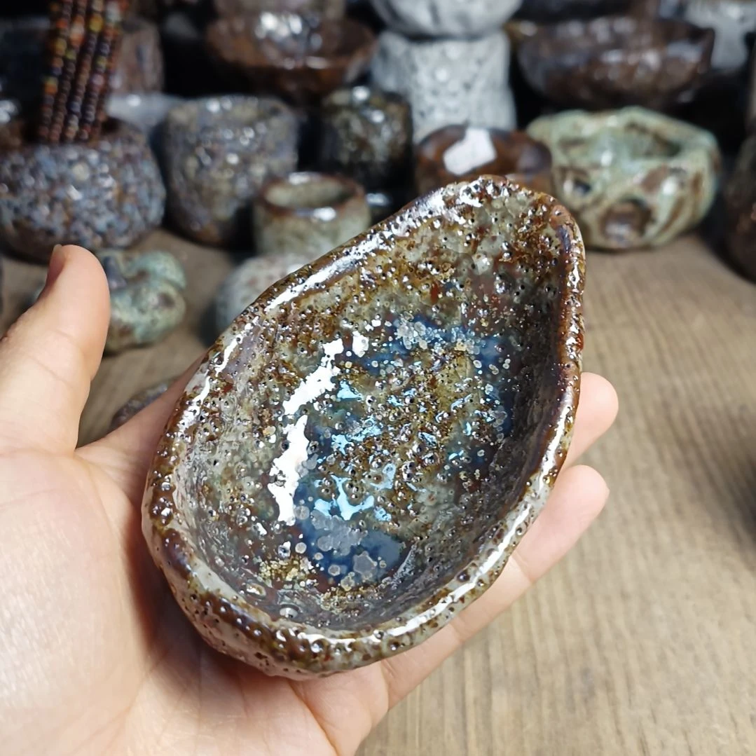 志野柴烧手捏茶则薄**茶