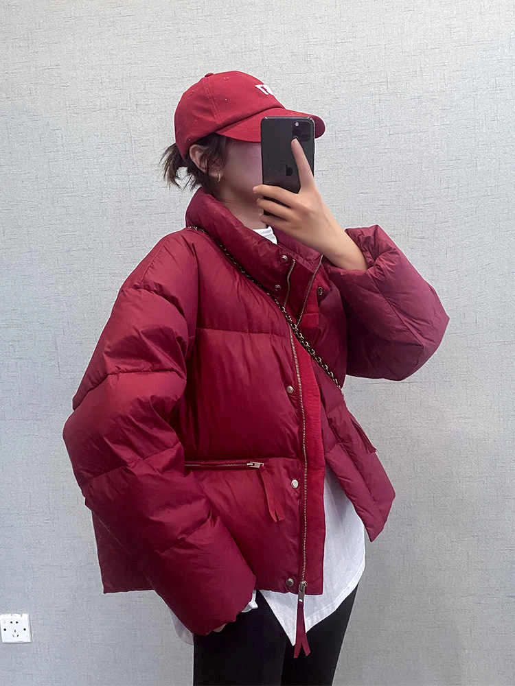 冬季短款红色羽绒服2024年新款女款高级感超好看设计感小个子外套