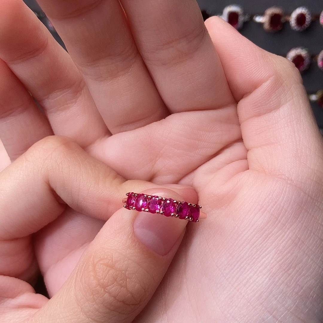 戒指红宝石银S925镶嵌