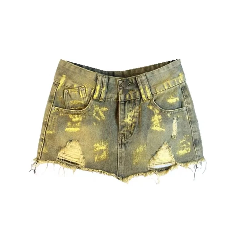 6NE 美式复古朋克街头辣妹水洗做旧牛仔短裤女显瘦夏季包臀热裤潮