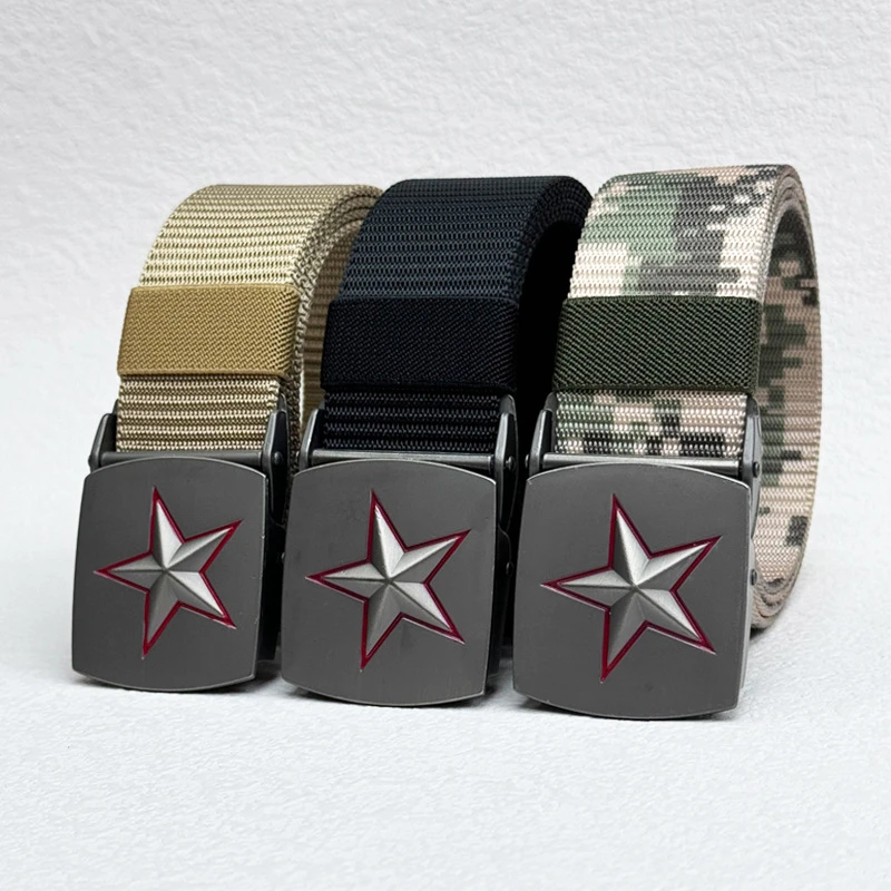休闲帆布男士皮带百搭五星军训腰带尼龙工装裤速干战术腰带加长
