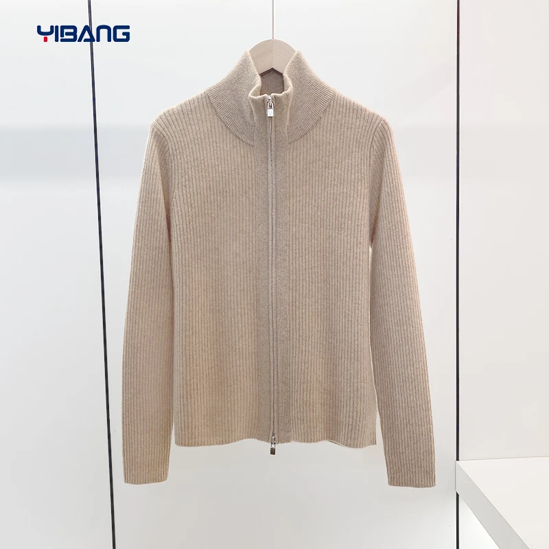 谊邦『康赛妮小山羊绒』秋冬半高领修身拉链开衫时尚百搭针织外套女