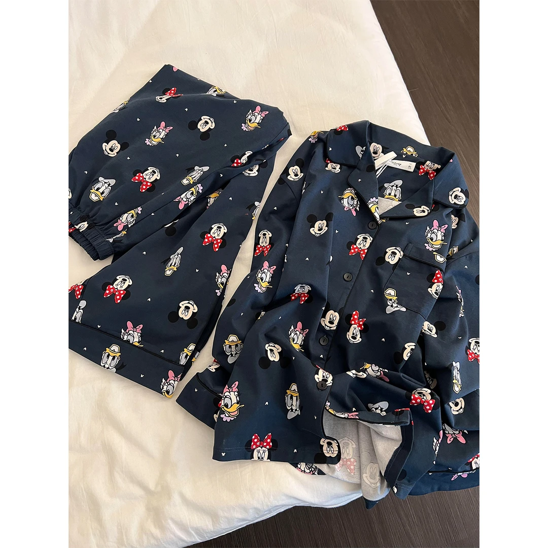 ins韩版米奇印花长袖睡衣女春秋2025新款可出门休闲家居服套装女