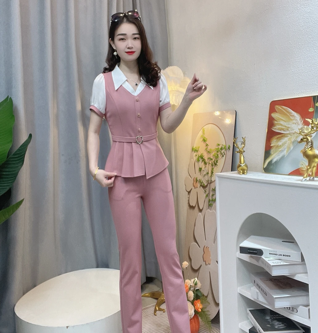 女装短袖夏季款高端定制时尚洋气修身气质收腰显瘦套装9810