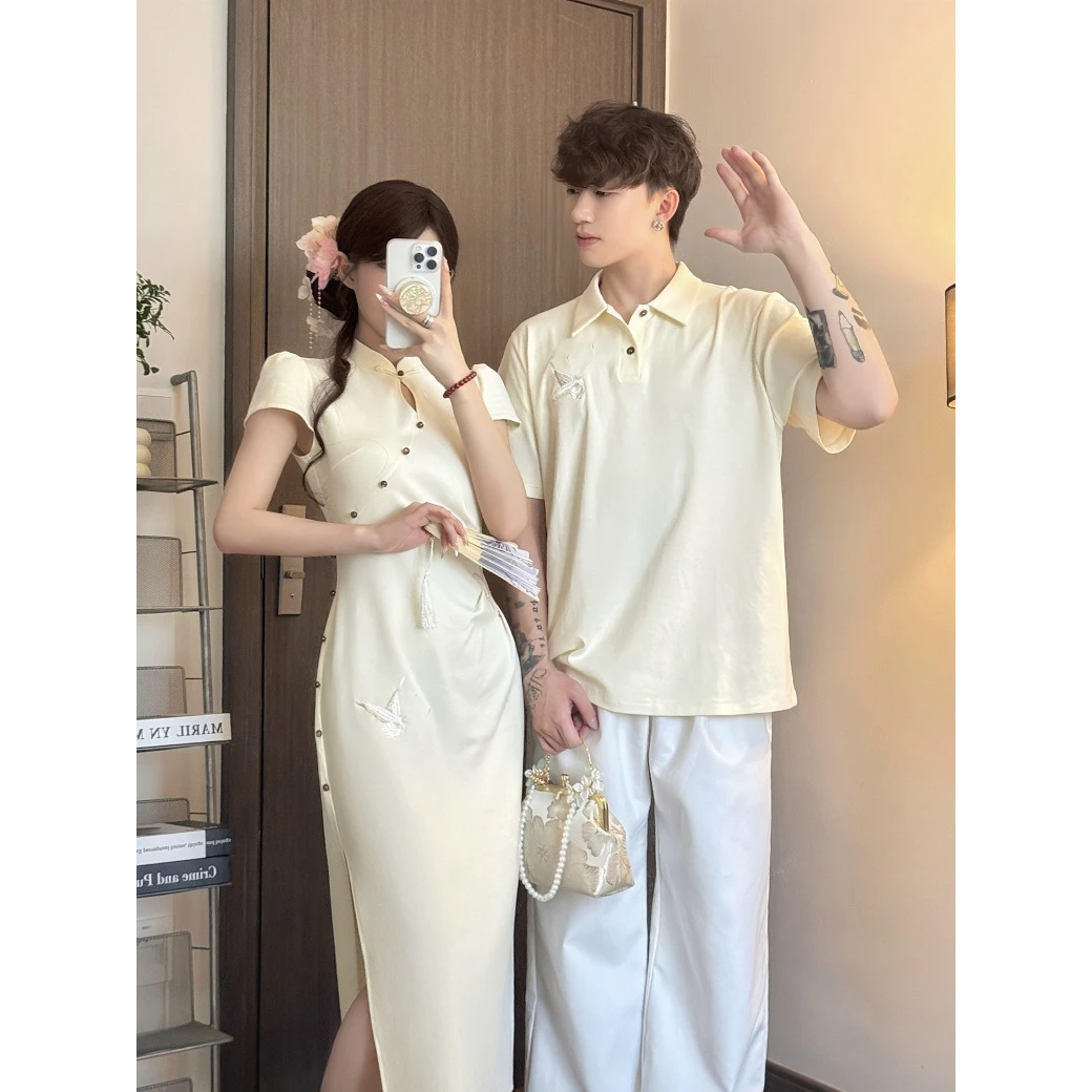 情侣装夏季新款新中式文艺气质蝴蝶绣花旗袍女国风立领改良旗袍潮