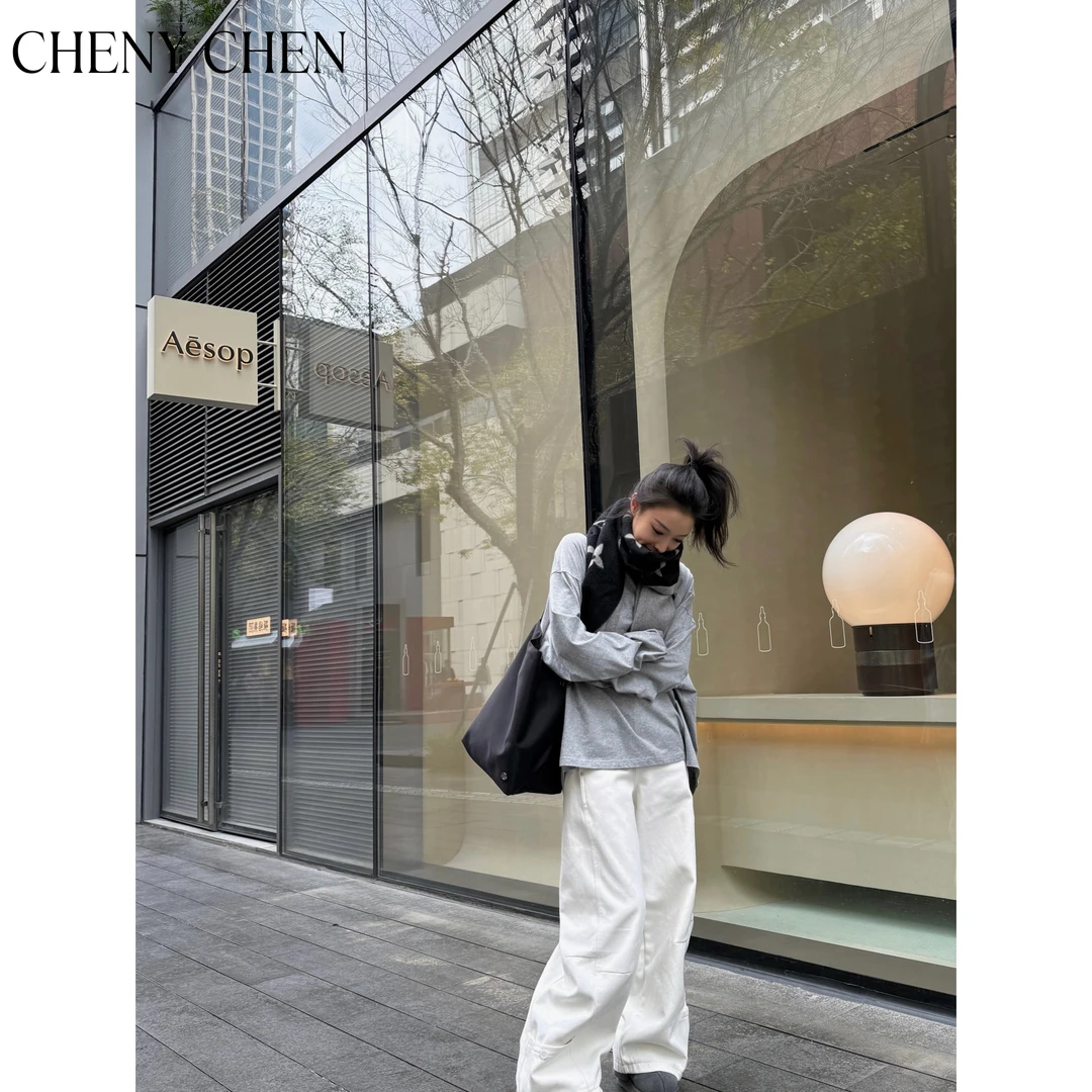 【CHENY】白色微弹力加绒牛仔裤秋冬季直筒裤CY-XF005