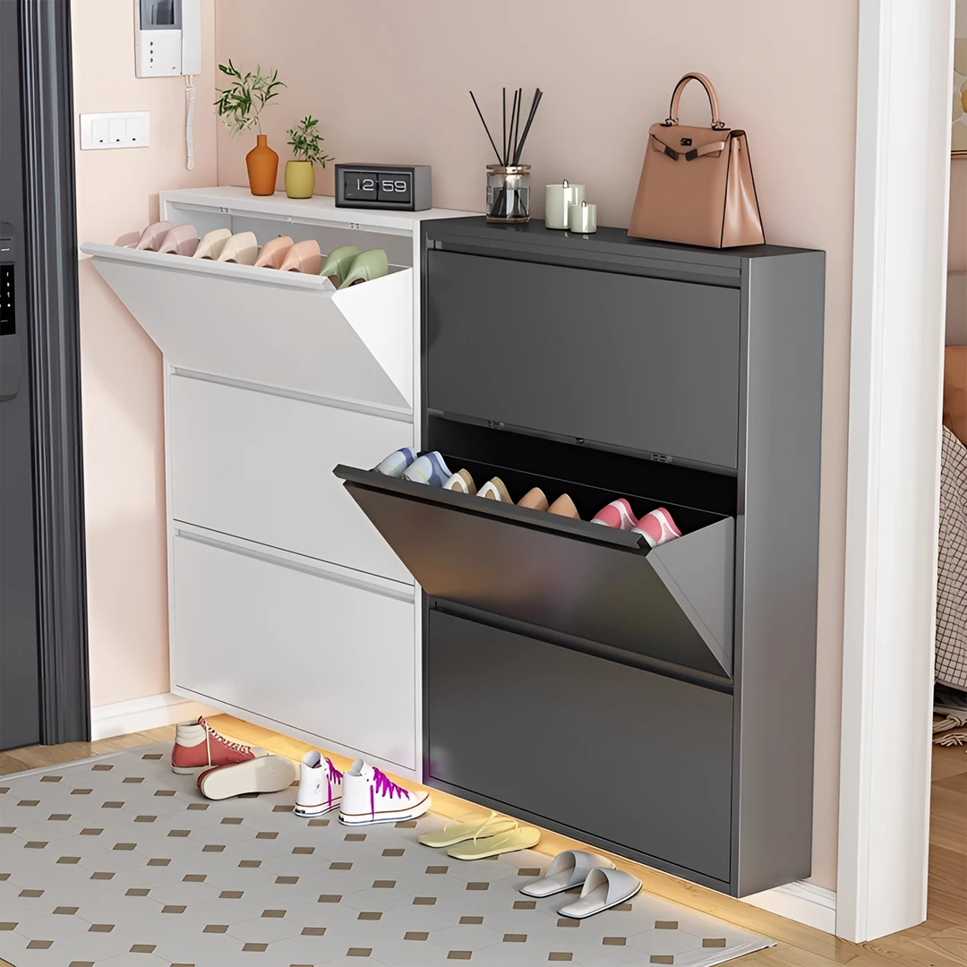 超薄鞋柜简约钢制翻斗柜挂墙悬空小户型窄鞋架家用简约门口玄关柜