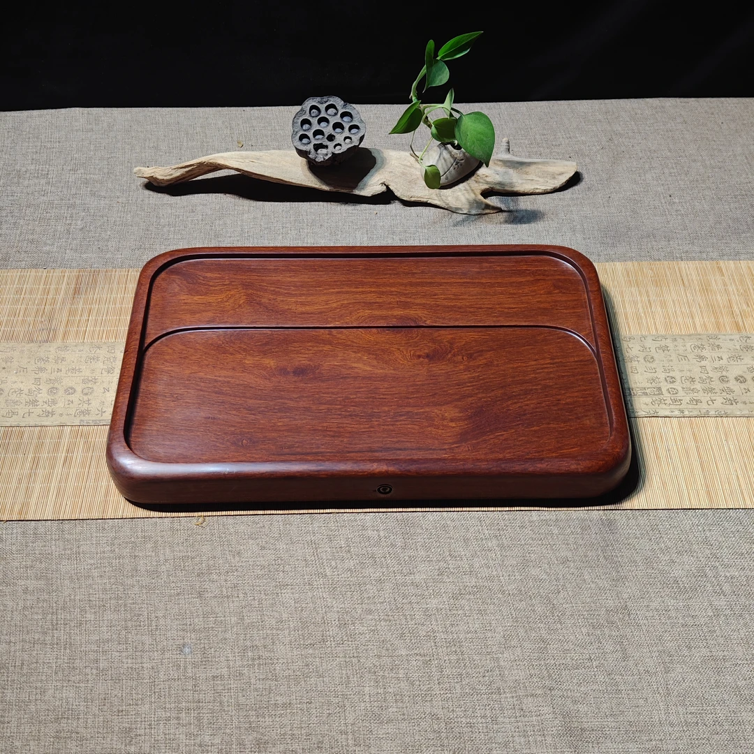 缅甸花梨实木茶盘手工经典双层款整板老料红木茶盘简约，尺寸45*28