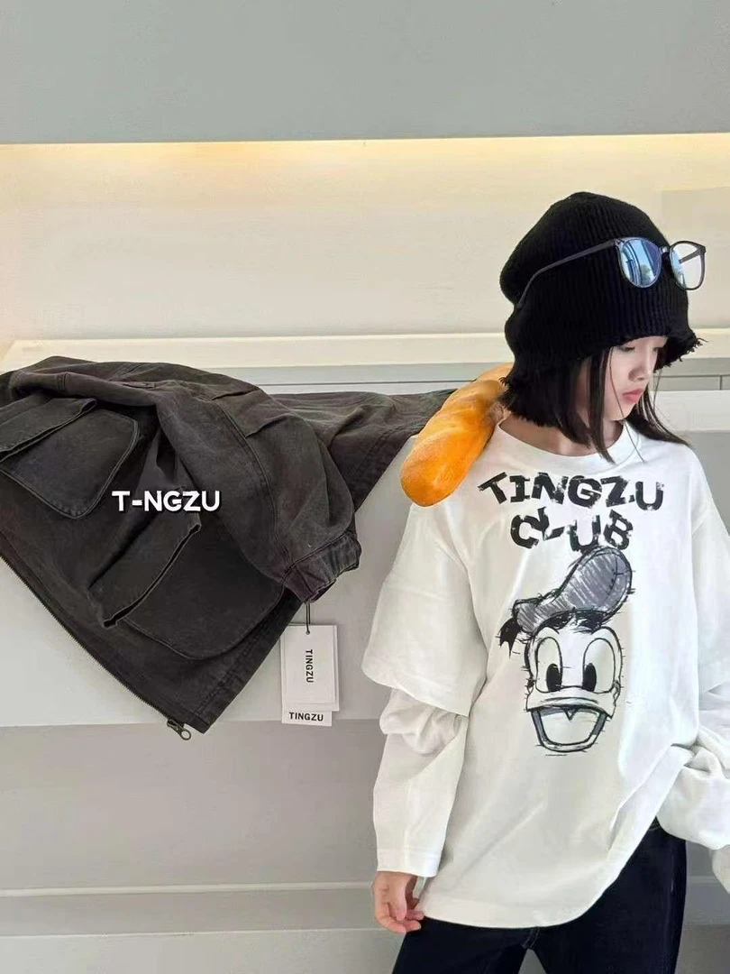 8278-3白色卡通假两件T恤