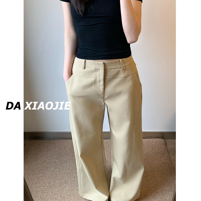 裤长112cm设计感卡其西装裤女2025高个子宽松高腰显瘦阔腿拖地裤