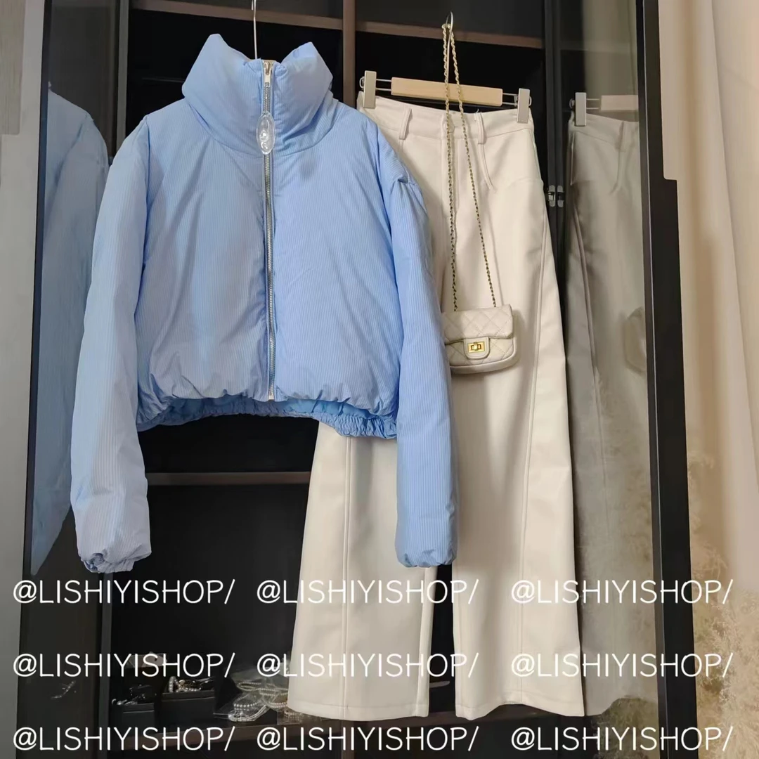 【心愿海岸】立领短款竖条纹羽绒服外套M098