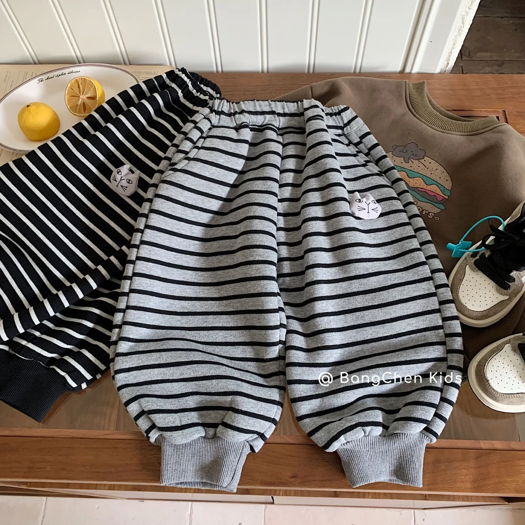 儿童休闲裤邦诚2025冬季新品男童条纹玩偶猫猫加绒长裤潮G0651