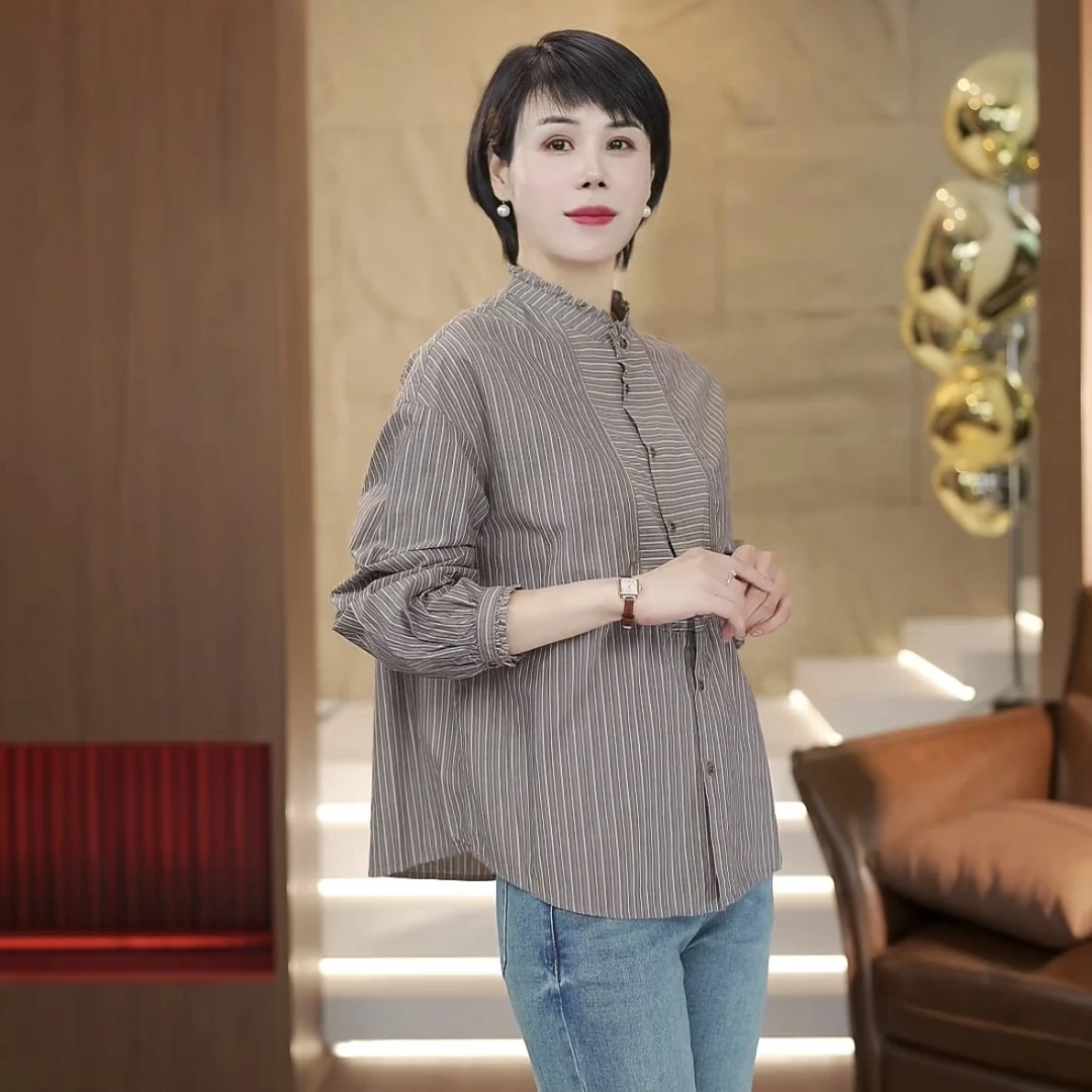 【渲渲推荐】6542春季时尚休闲条纹纽扣衬衣
