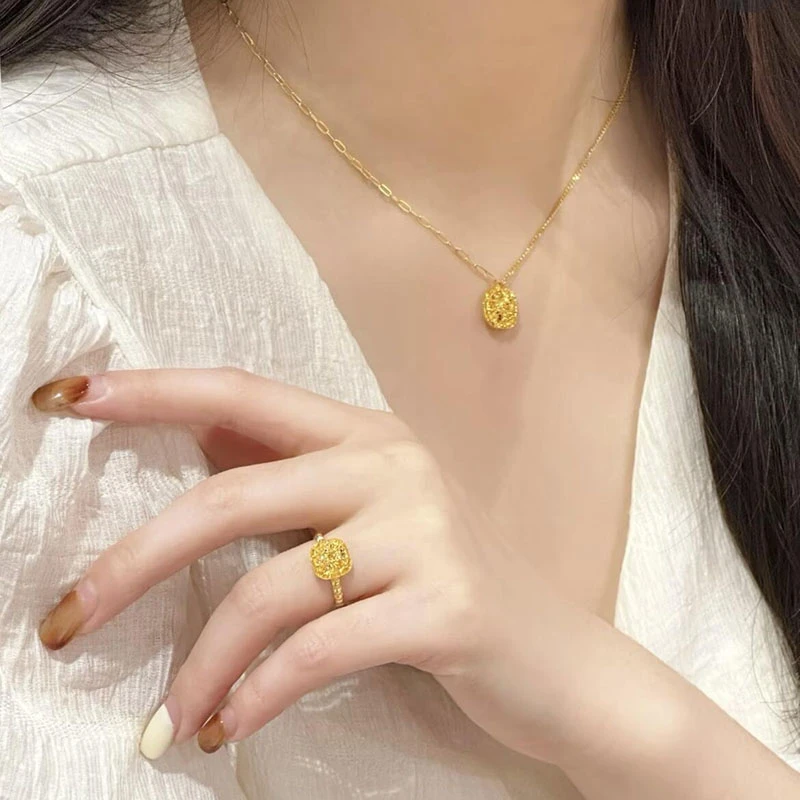 铜合金戒指 轻奢小方糖戒指女款仿真金色精致小众设计感开口指环