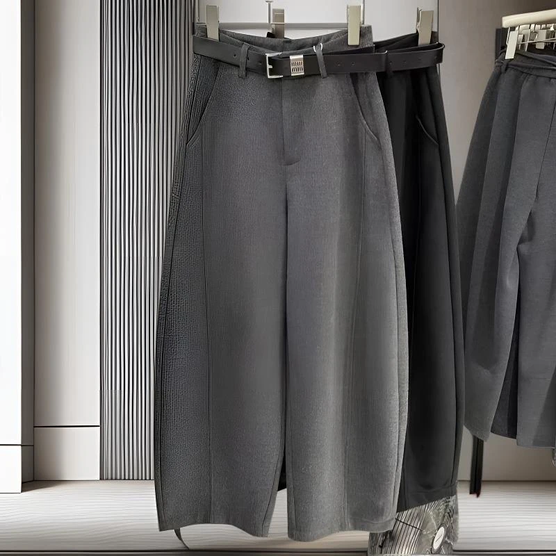 冬季轻职风加绒毛呢宽松弯刀裤减龄显瘦阔腿休闲西装裤加厚面料