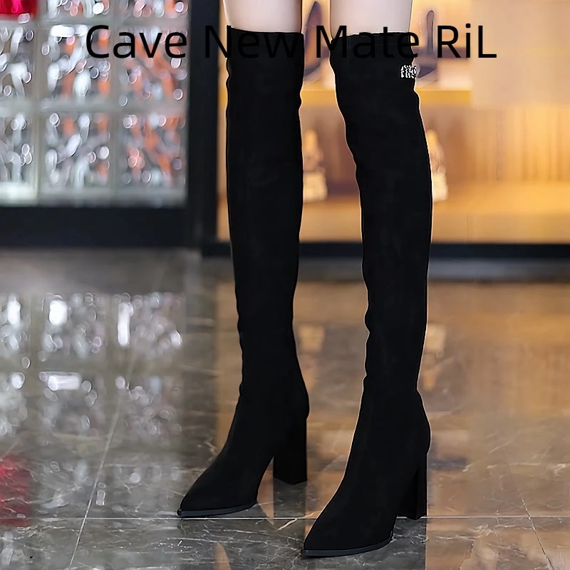 【万达撤柜】显瘦粗跟过膝长靴女高筒靴2025冬季新显瘦厚底高跟靴