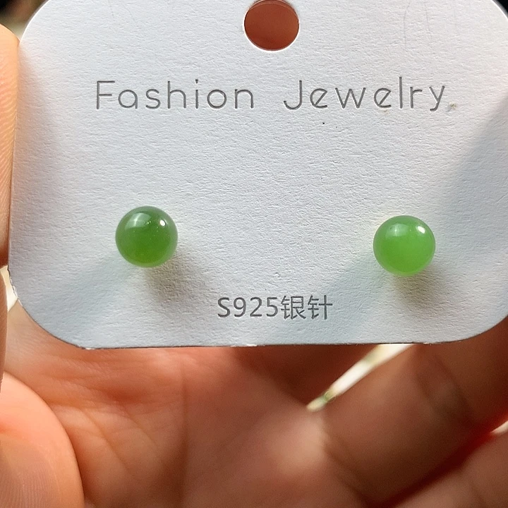 和田玉（碧玉）银S925镶嵌耳饰
