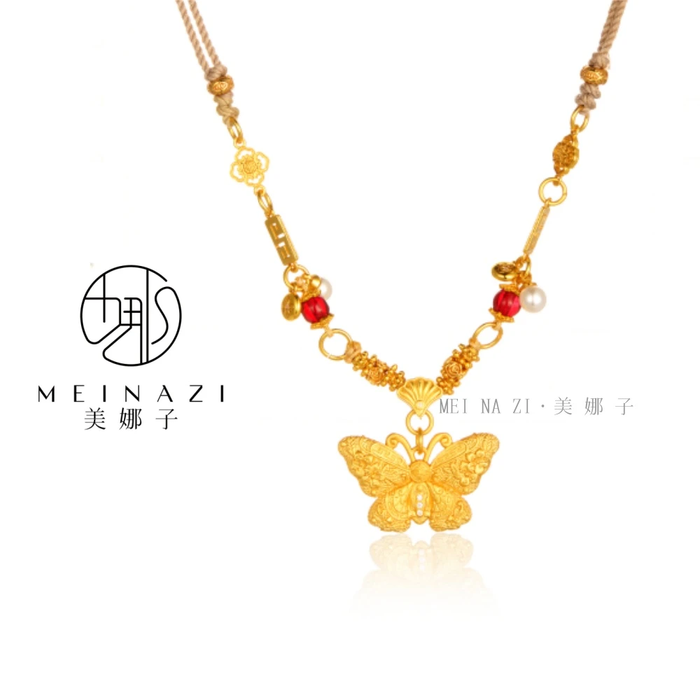 项链 MEINA/新款古法錾刻蝴蝶编织项链时尚轻奢