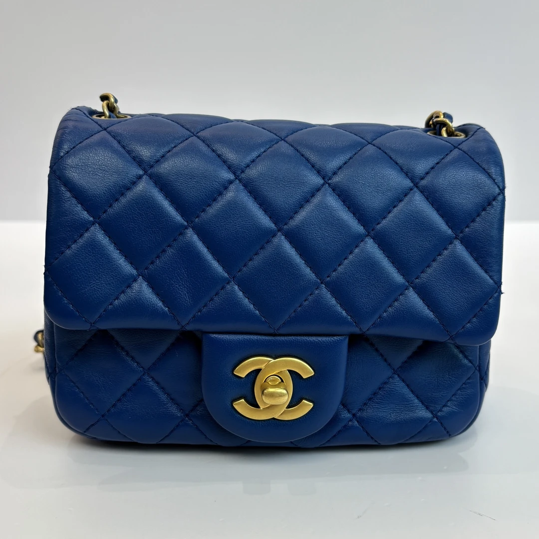 95新 Chanel/香奈儿 蓝金金球方胖子单肩斜挎链条包 11322