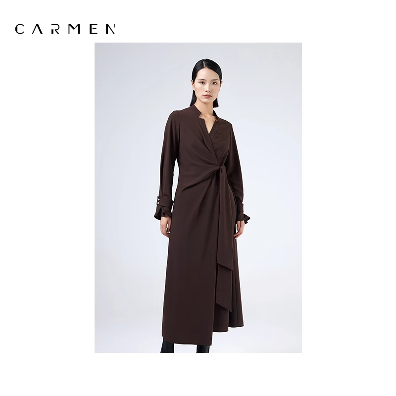 Carmen卡蔓气质扭结秋季新款设计感中长款连衣裙CA2COP0898