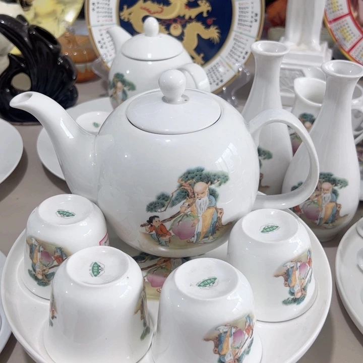 瓷片陶瓷制品寿星套壶1300毫升杯子150毫升➕托盘