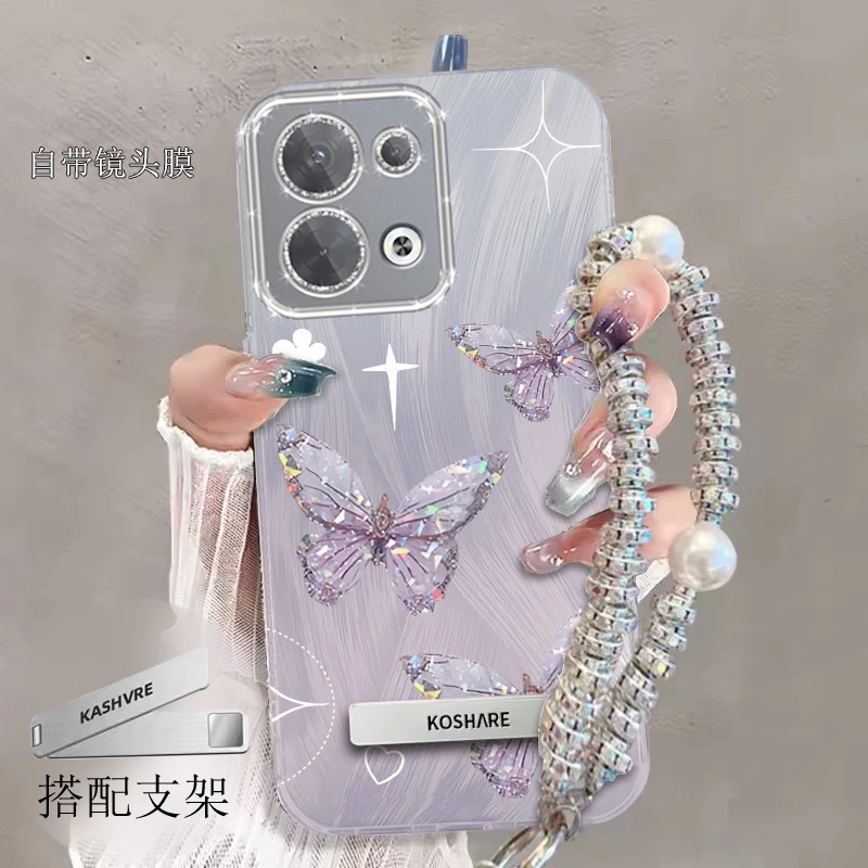 自带镜头膜OPPOReno9手机壳蝴蝶PHM110全包reno9pro一体羽纱