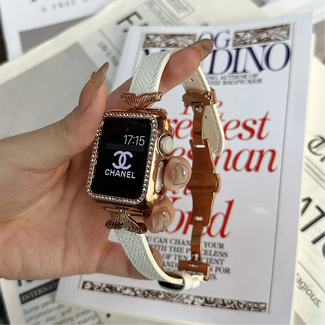 真皮表带人鱼尾修身巴掌纹蝴蝶扣适用于苹果手表S10iwatch98765SE