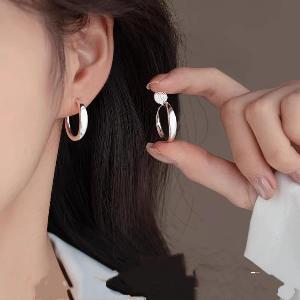 铜合金耳饰 素圈耳环简约气质耳圈日常通勤时尚百搭女蚊香盘耳夹