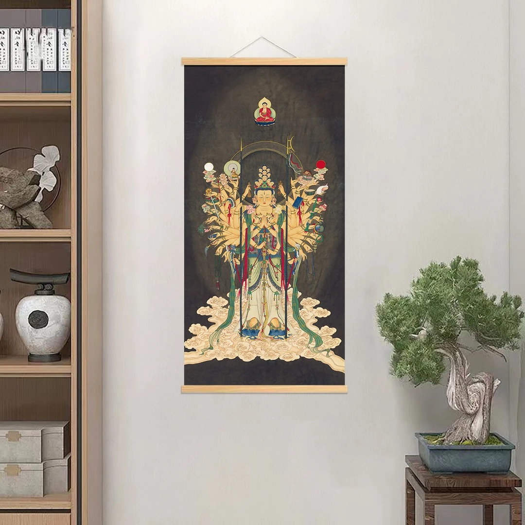新中式装饰挂画[028千手观音]无纺布实木家居装饰精品挂画