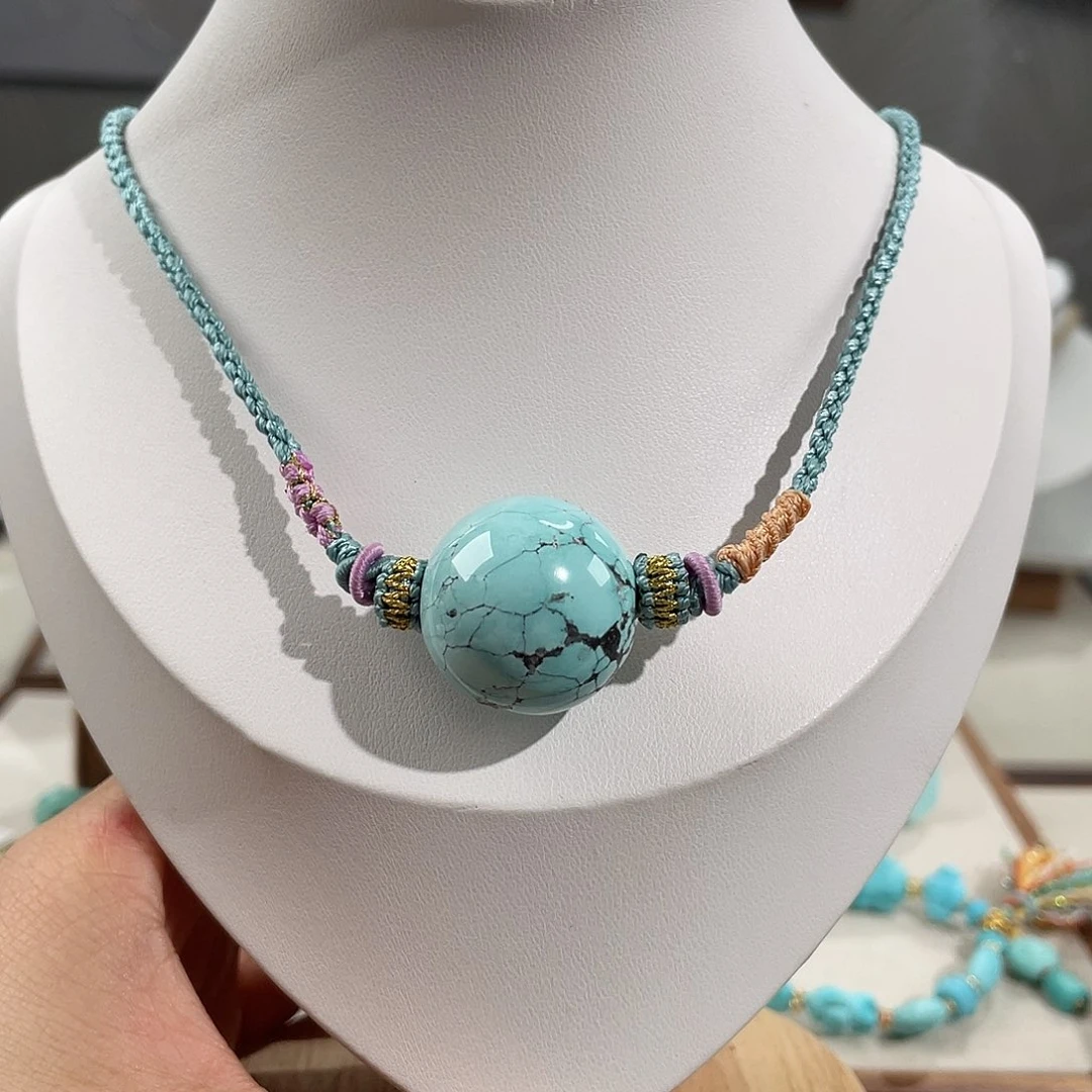 绿松石未镶嵌卡22+瓷釉锁骨珠