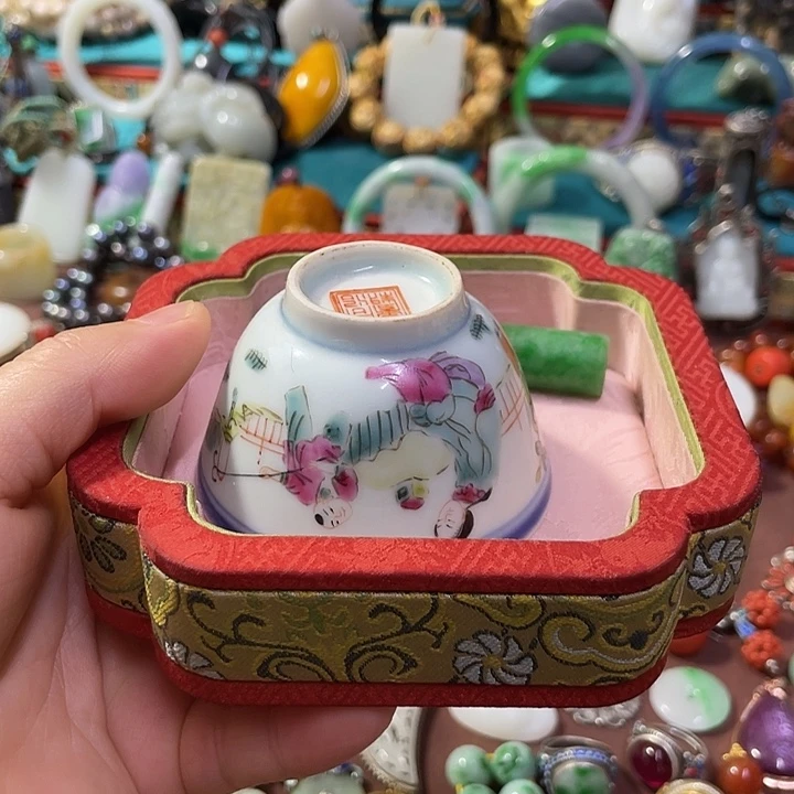 静***雨青花彩绘小主人杯