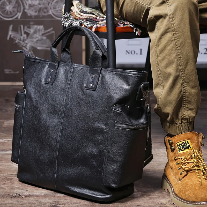 头层牛皮男士手提包竖款大容量真皮单肩斜挎包电脑包植鞣皮公文包